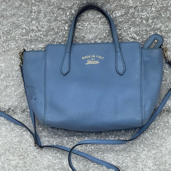 GUCCI Swing Tote Blue Leather Bag - Picture 1 of 16